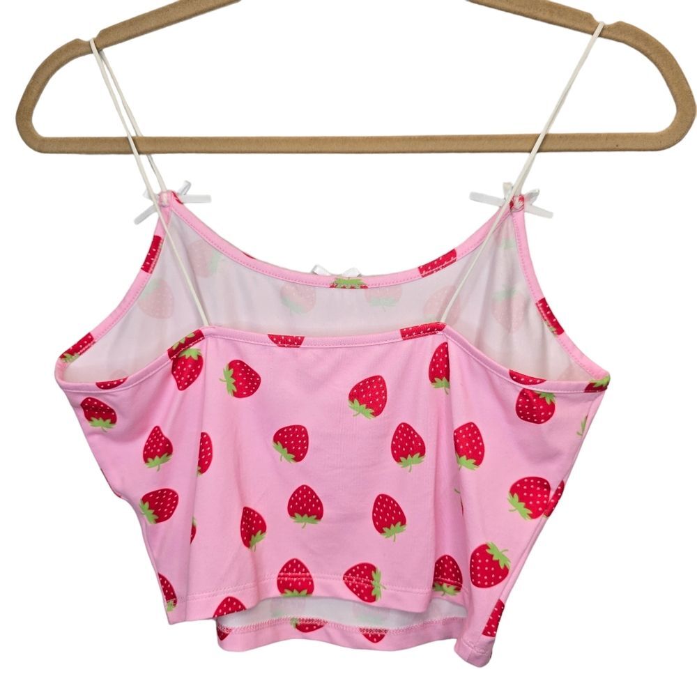 Women's Strawberry Print Spaghetti Strap Crop Top Summer Cami M - Picture 6 of 9